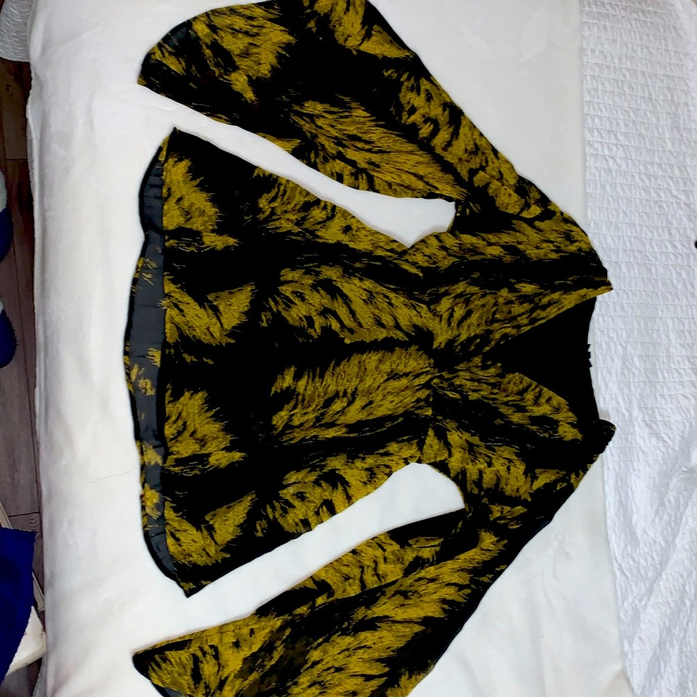 Black and yellow abstract flare sleeve sheer flowy dress